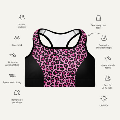 Pink Leopard Print Side Stripe Padded Sports Bra - Ministry of Sweat