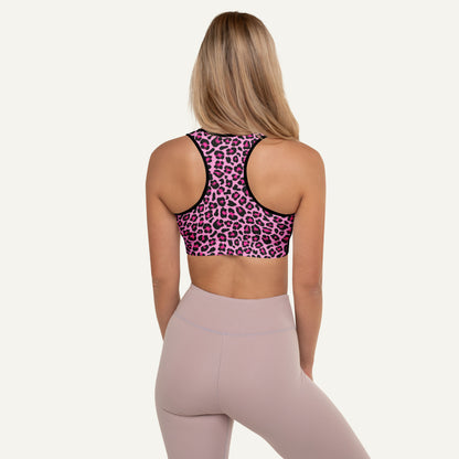 Pink Leopard Print Side Stripe Padded Sports Bra - Ministry of Sweat