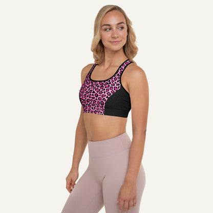Pink Leopard Print Side Stripe Padded Sports Bra