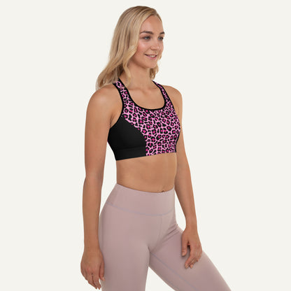 Pink Leopard Print Side Stripe Padded Sports Bra - Ministry of Sweat