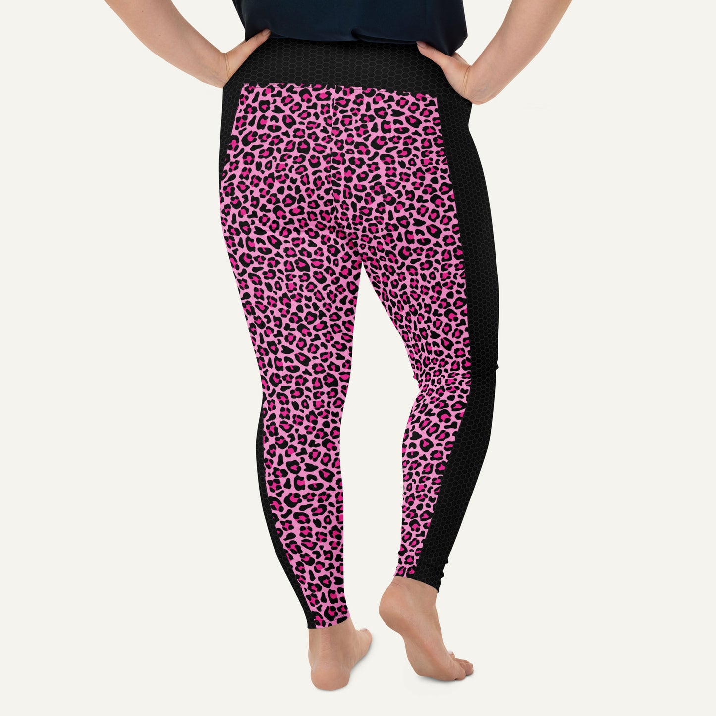 Pink Leopard Print Side Stripe Plus Size Leggings