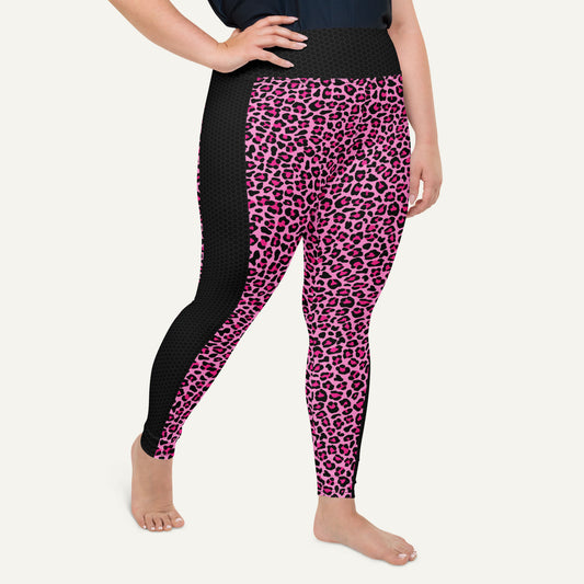 Pink Leopard Print Side Stripe Plus Size Leggings