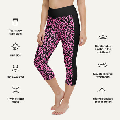 Pink Leopard Print Side Stripe High-Waisted Capri Leggings - Ministry of Sweat