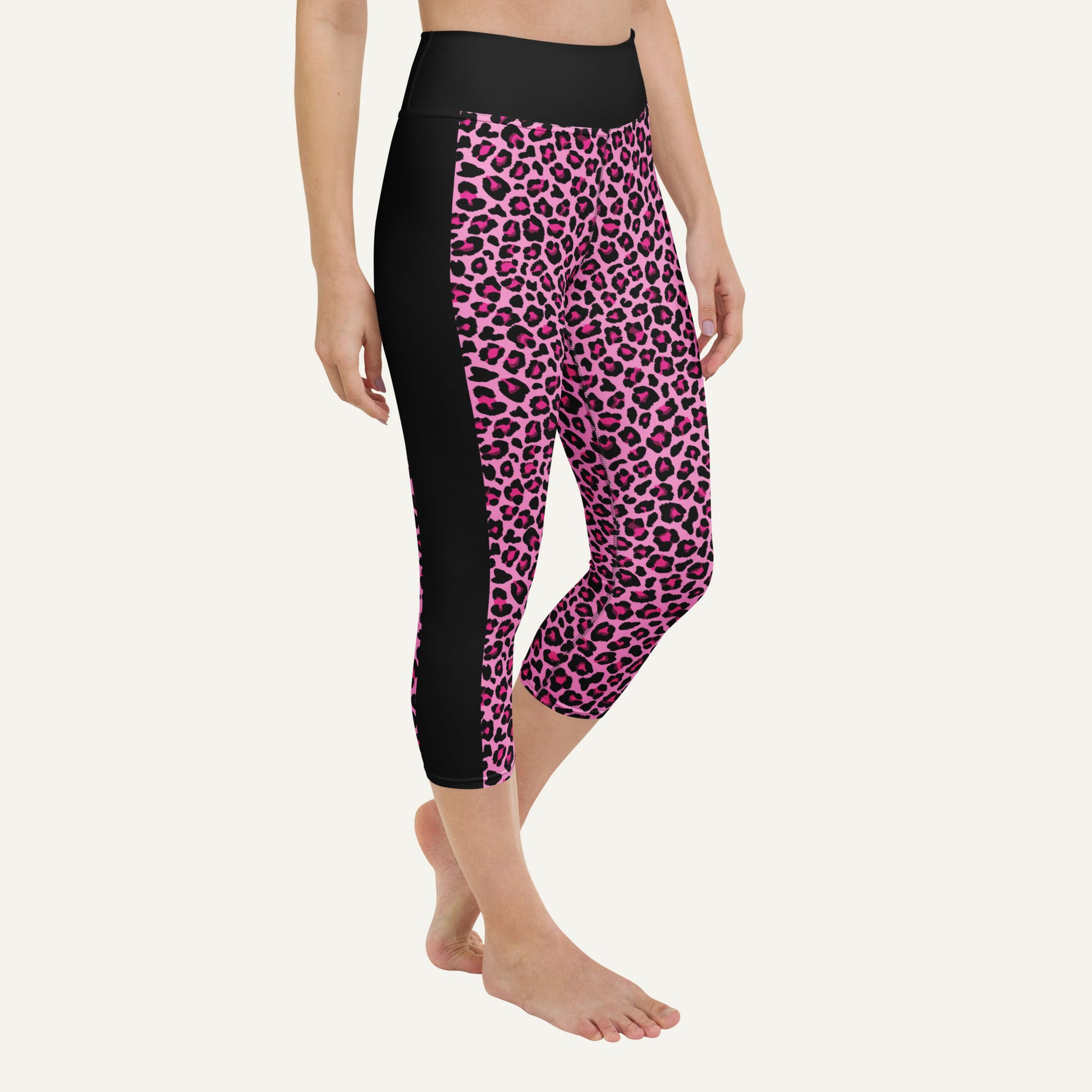 Pink Leopard Print Side Stripe High-Waisted Capri Leggings - Ministry of Sweat