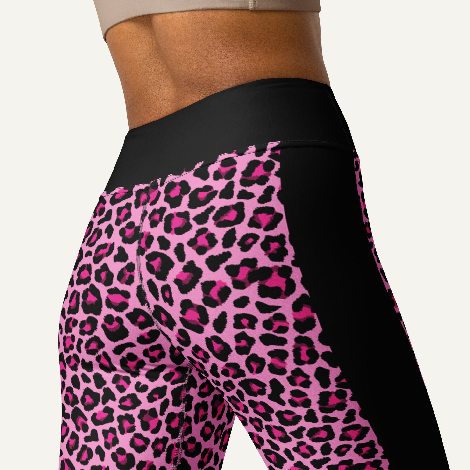 Pink Leopard Print Side Stripe High-Waisted Leggings - Ministry of Sweat