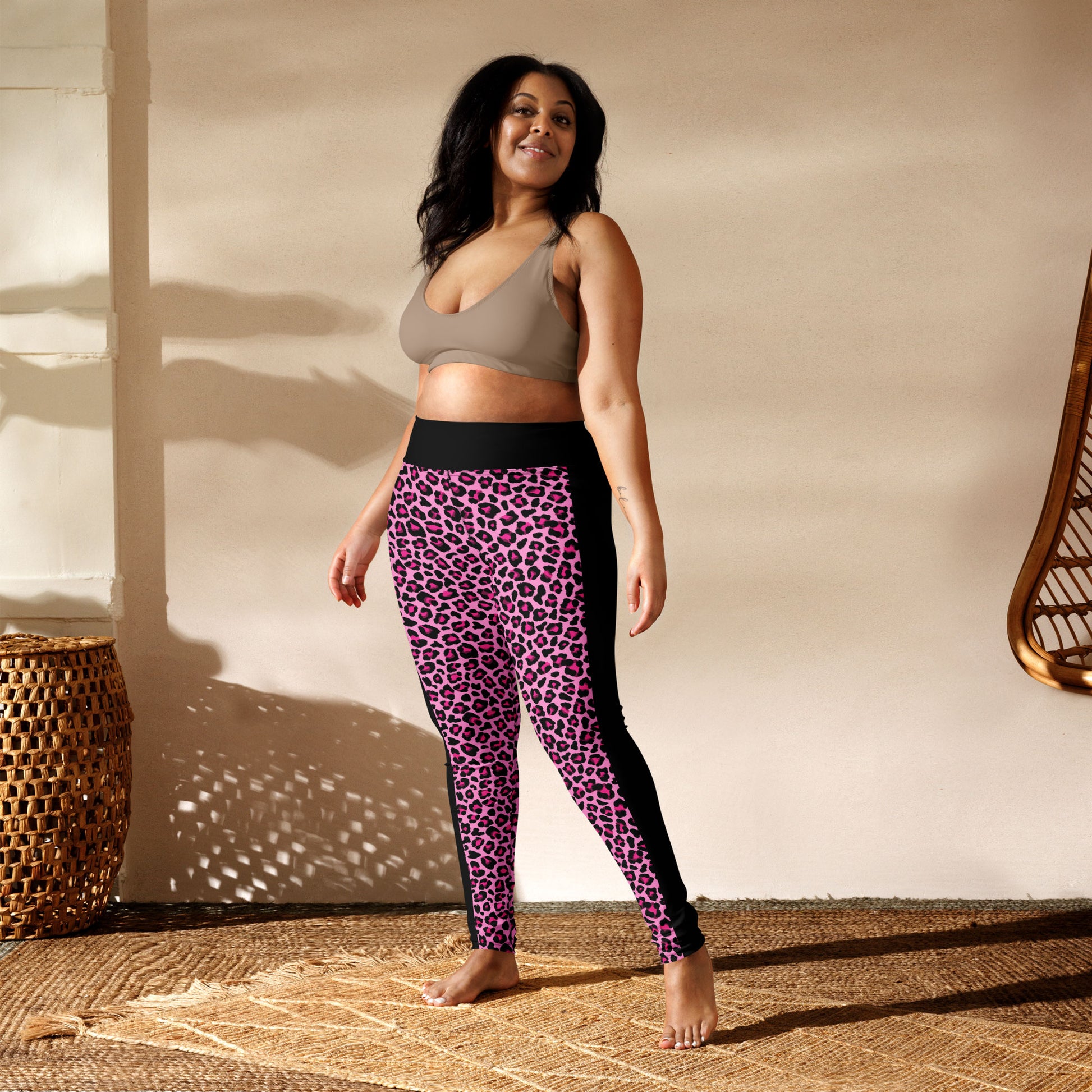 Pink Leopard Print Side Stripe High-Waisted Leggings - Ministry of Sweat