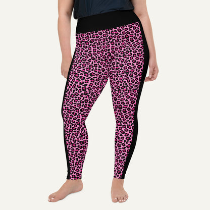 Pink Leopard Print Side Stripe Plus Size Leggings - Ministry of Sweat