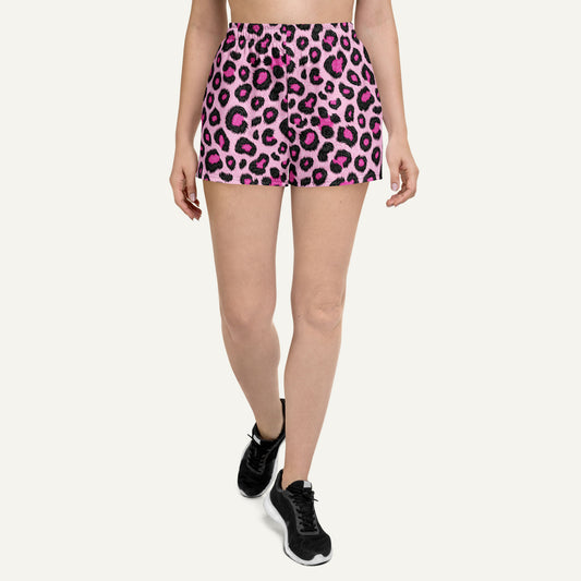 Pink Leopard Print Women's Athletic Shorts