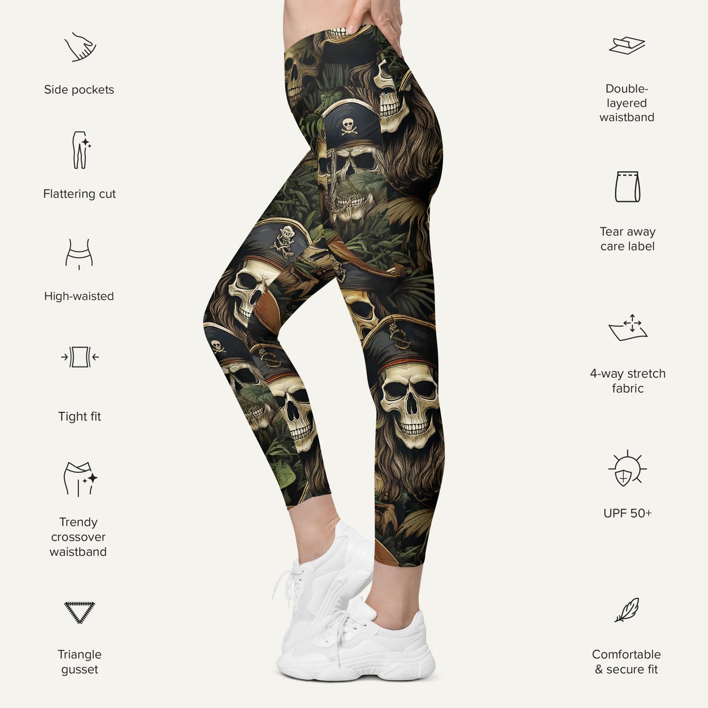 Pirate Skulls Crossover Leggings With Pockets