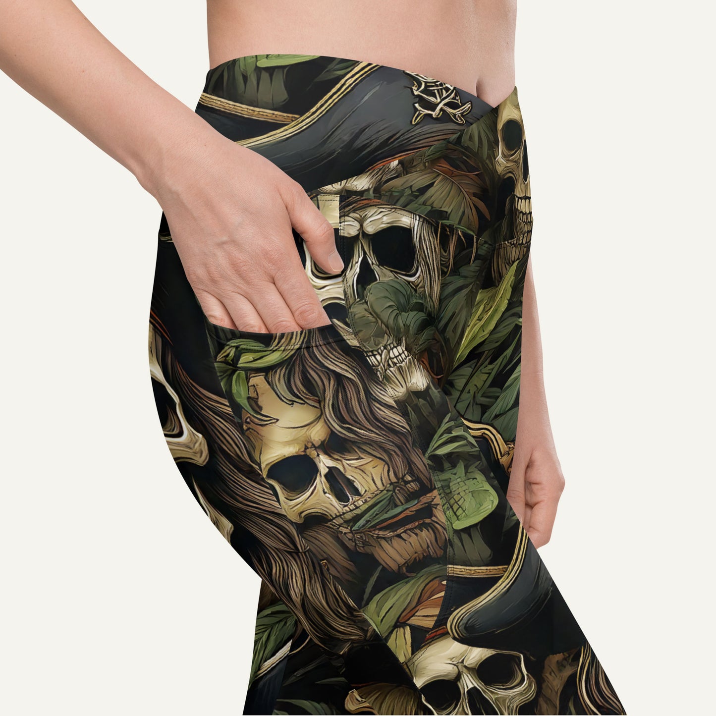 Pirate Skulls Crossover Leggings With Pockets