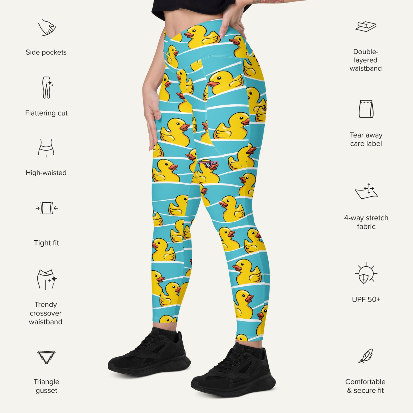 Rubber Ducky Crossover Leggings With Pockets