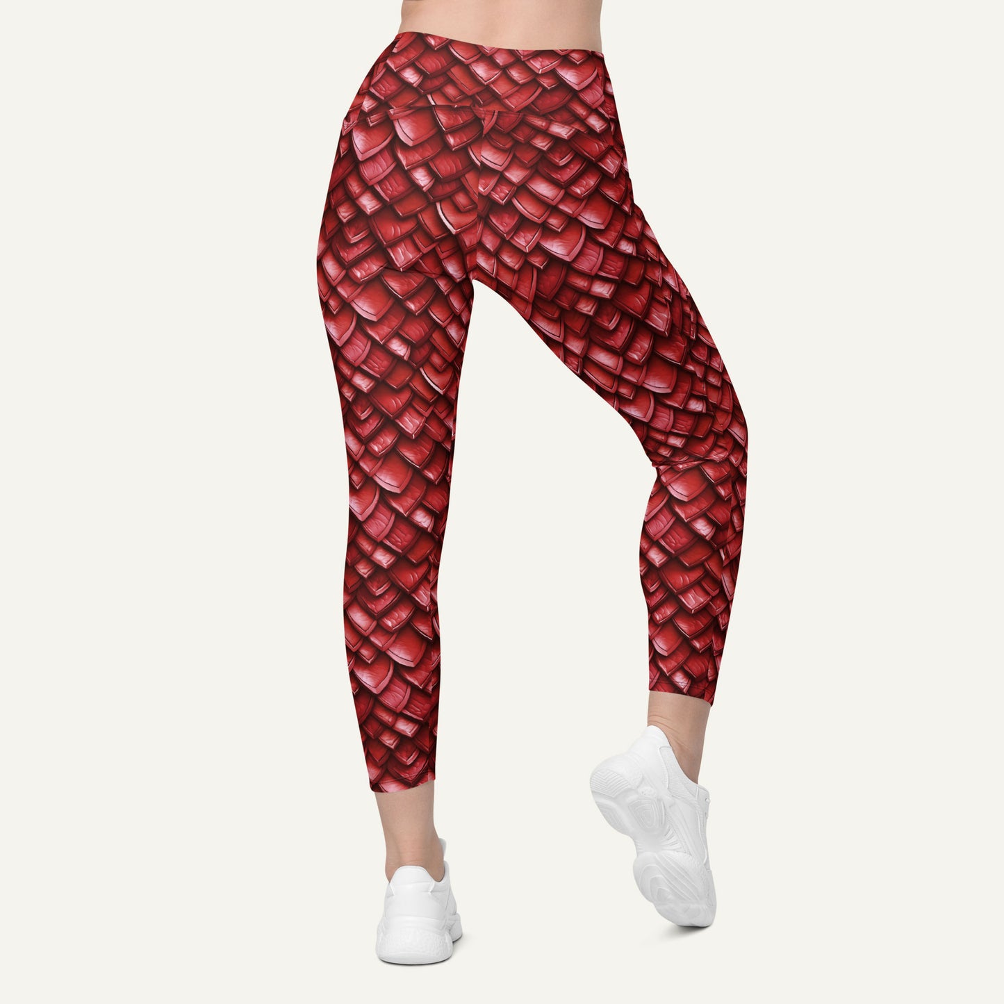 Ruby Dragon Scales Crossover Leggings With Pockets