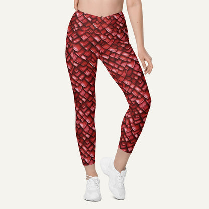 Ruby Dragon Scales Crossover Leggings With Pockets