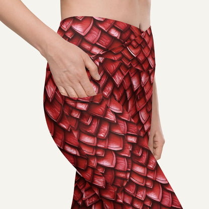 Ruby Dragon Scales Crossover Leggings With Pockets