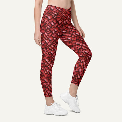 Ruby Dragon Scales Crossover Leggings With Pockets