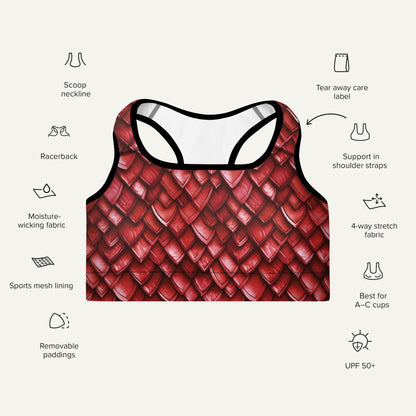 Ruby Dragon Scales Padded Sports Bra