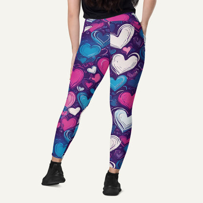 Scribble Hearts Crossover Leggings With Pockets