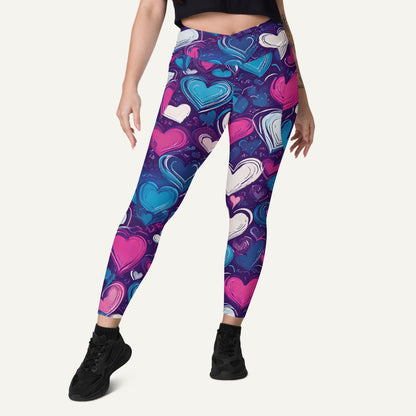 Scribble Hearts Crossover Leggings With Pockets