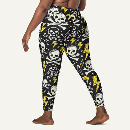 Scribble Skulls And Lightning Crossover Leggings With Pockets