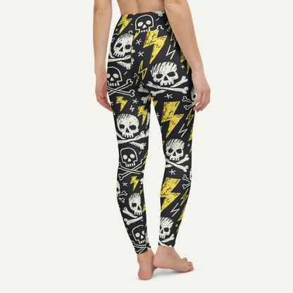 Scribble Skulls And Lightning High-Waisted Leggings