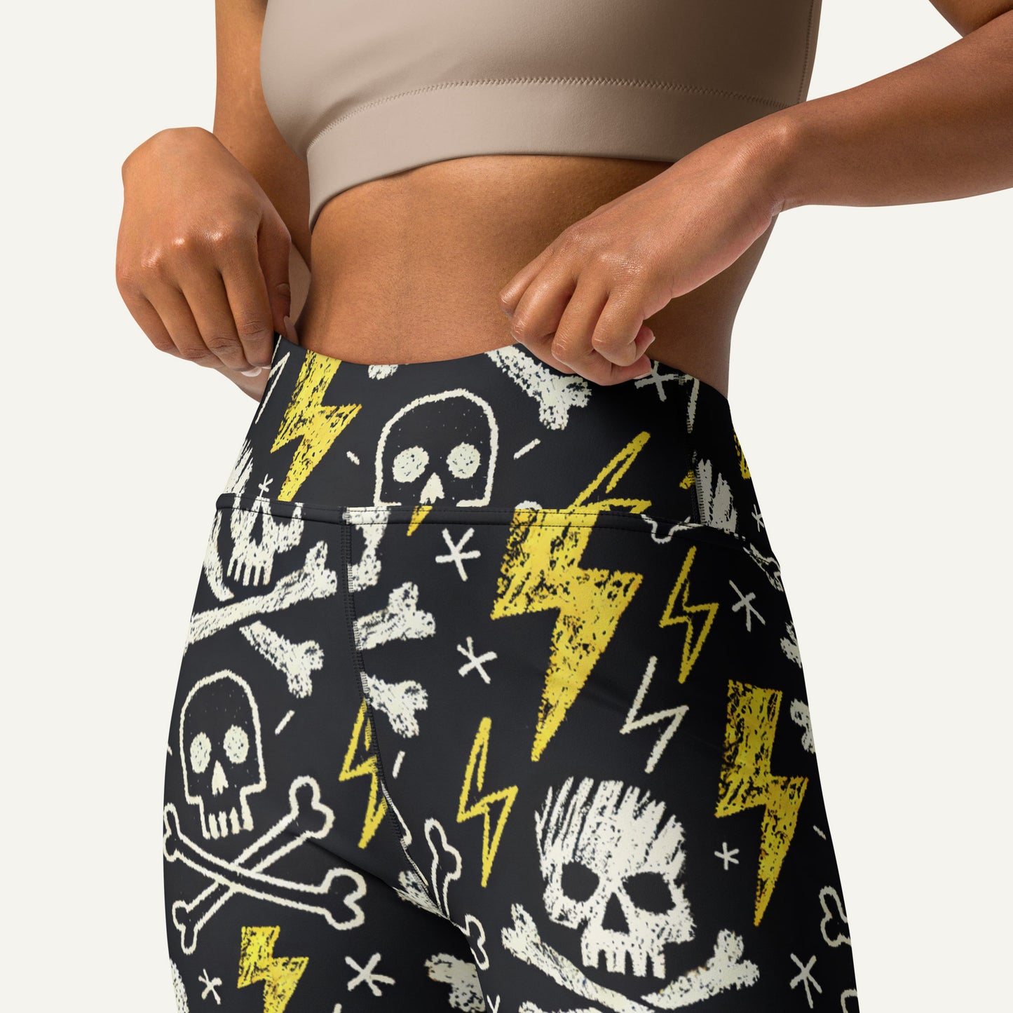 Scribble Skulls And Lightning High-Waisted Leggings