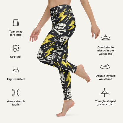 Scribble Skulls And Lightning High-Waisted Leggings