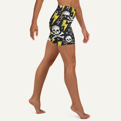 Scribble Skulls And Lightning High-Waisted Shorts