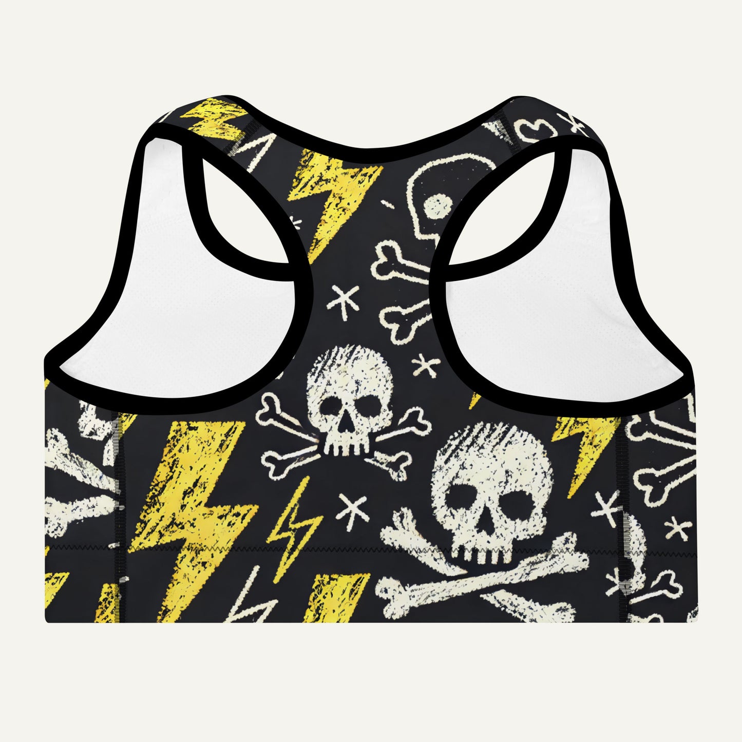 Scribble Skulls And Lightning Padded Sports Bra