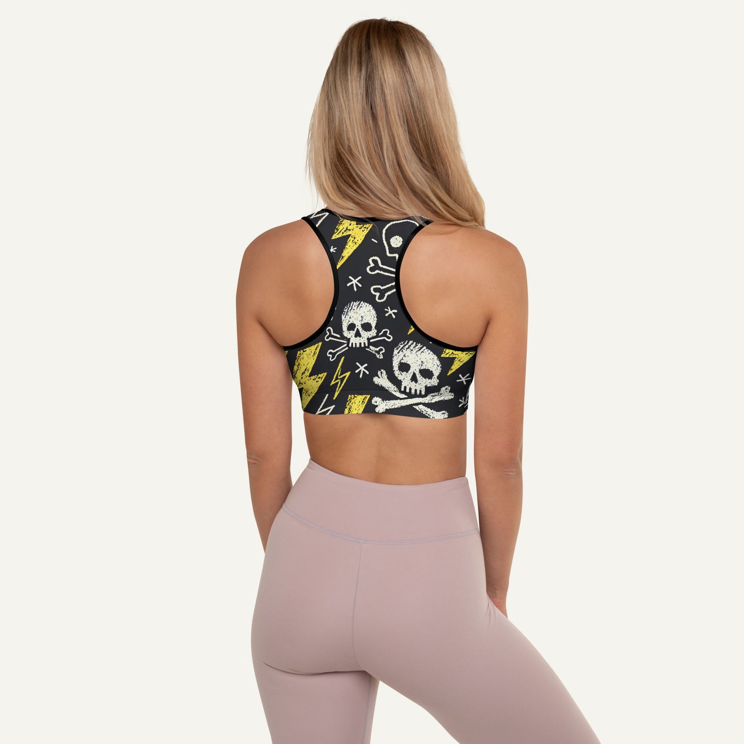 Scribble Skulls And Lightning Padded Sports Bra