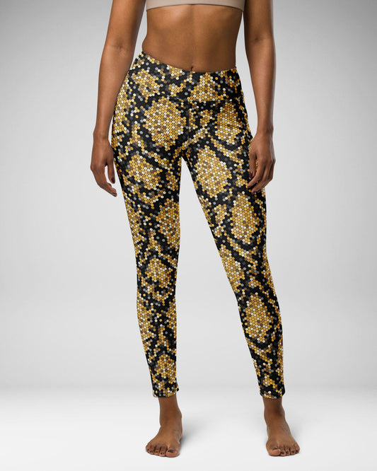 Gold Sequin Snakeskin High-Waisted Leggings