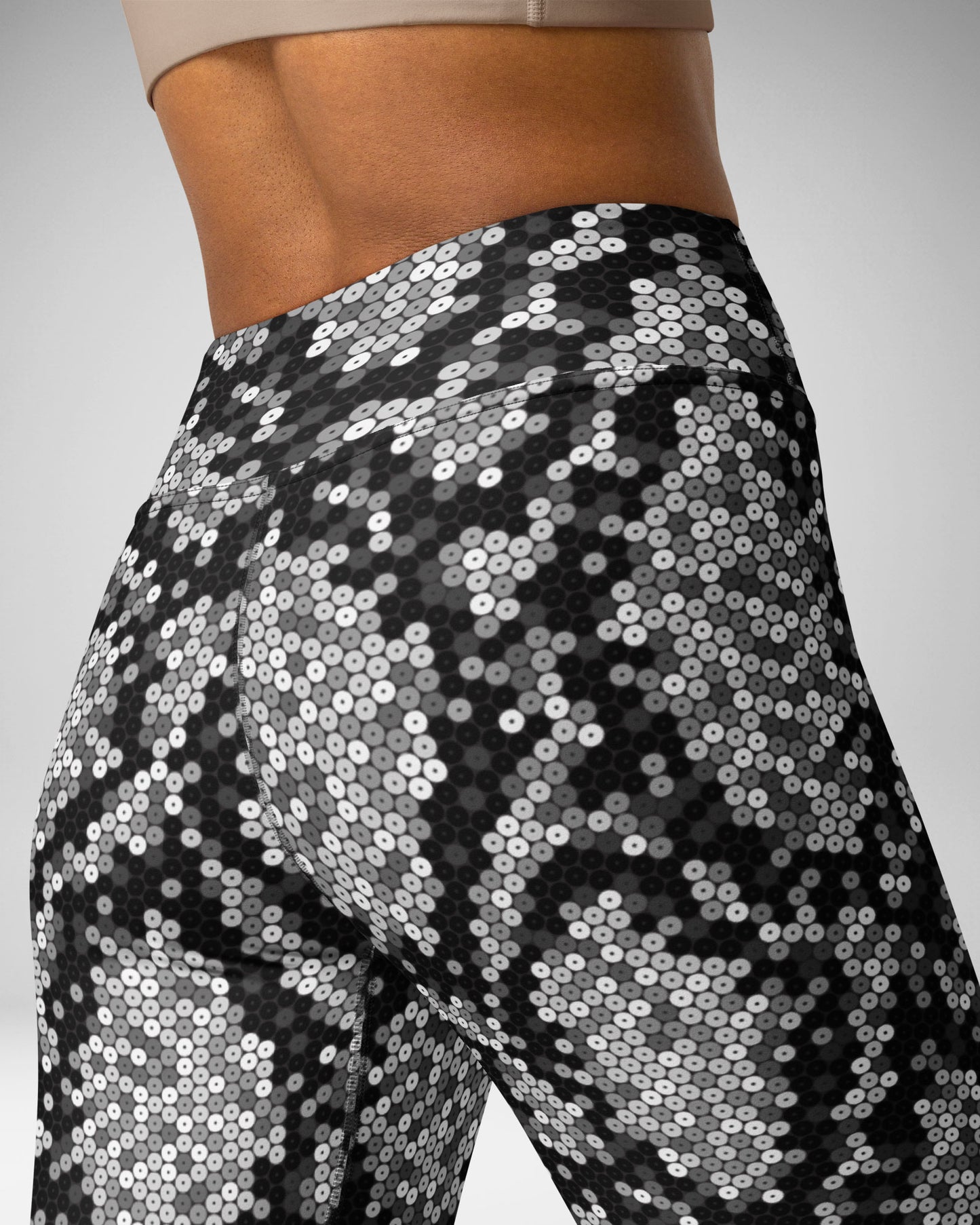 Silver Sequin Snakeskin High-Waisted Leggings