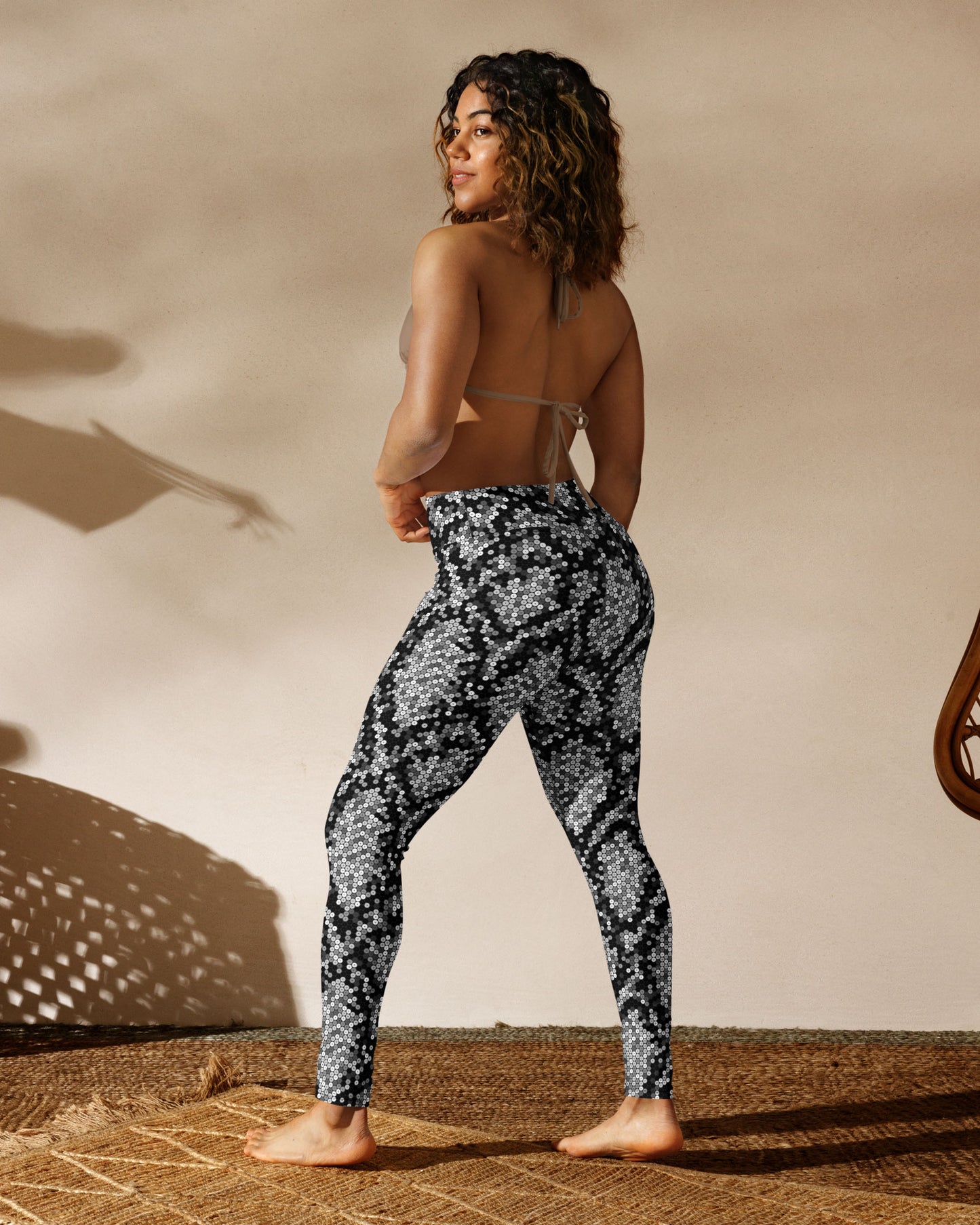 Silver Sequin Snakeskin High-Waisted Leggings