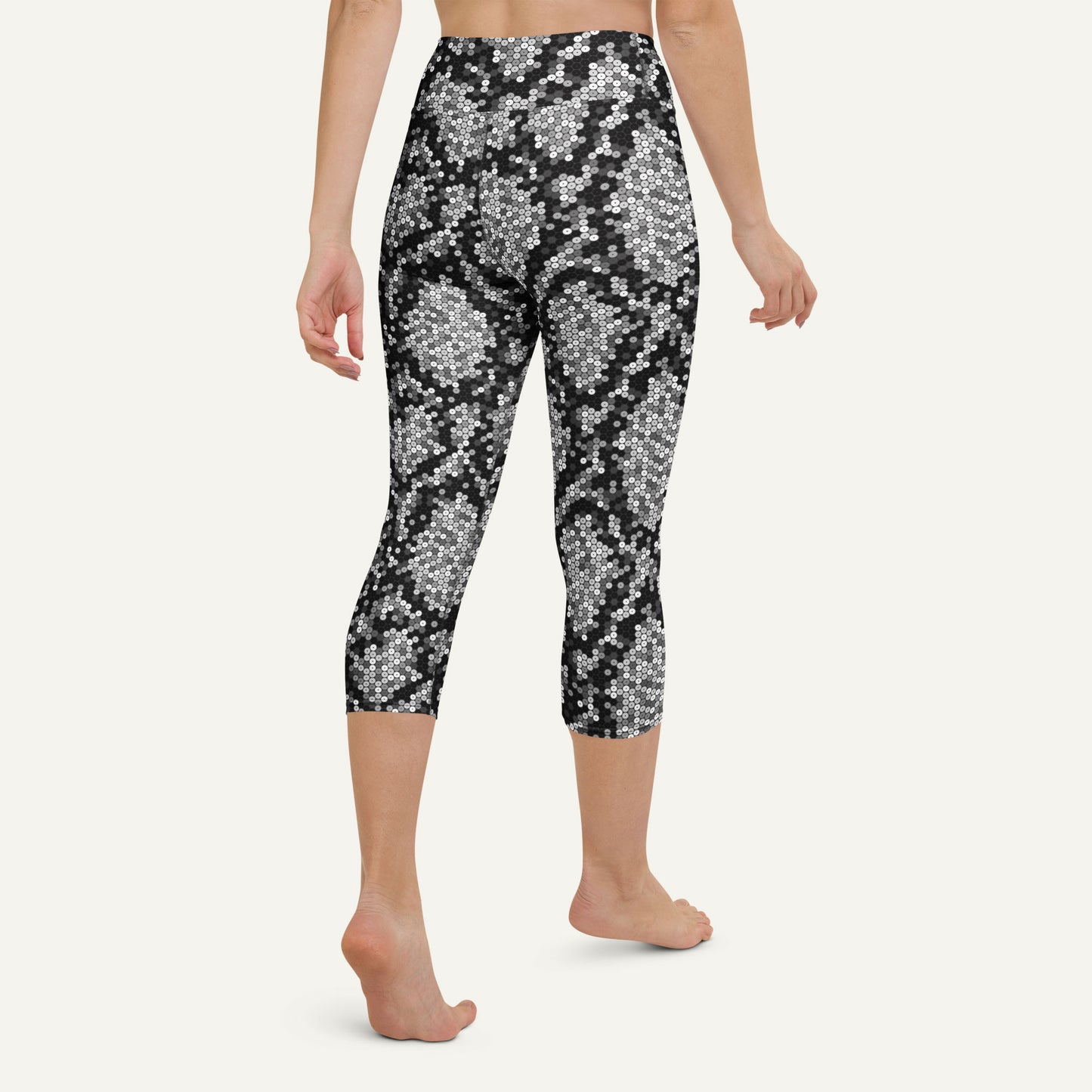 Silver Sequin Snakeskin High-Waisted Capri Leggings