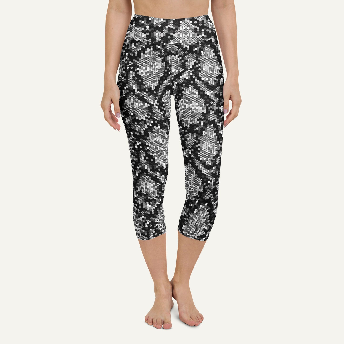Silver Sequin Snakeskin High-Waisted Capri Leggings