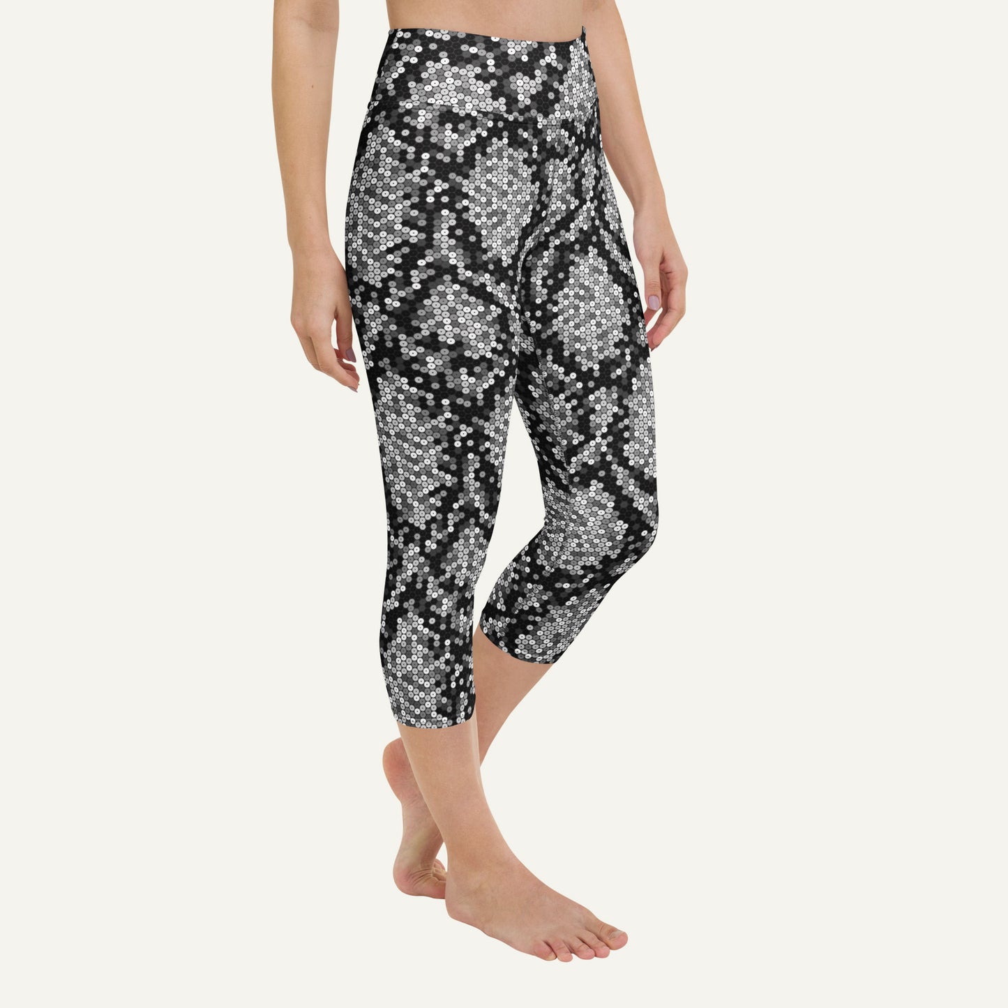Silver Sequin Snakeskin High-Waisted Capri Leggings