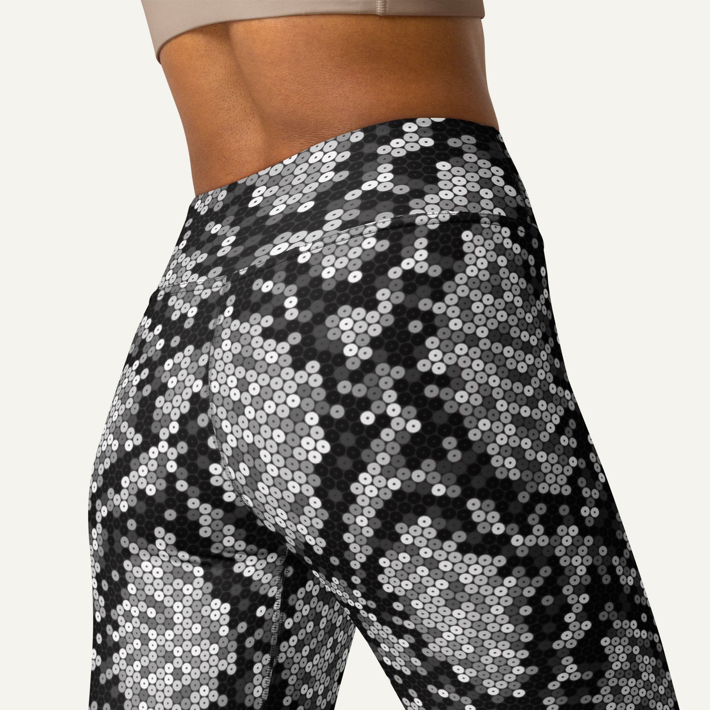 Silver Sequin Snakeskin High-Waisted Leggings
