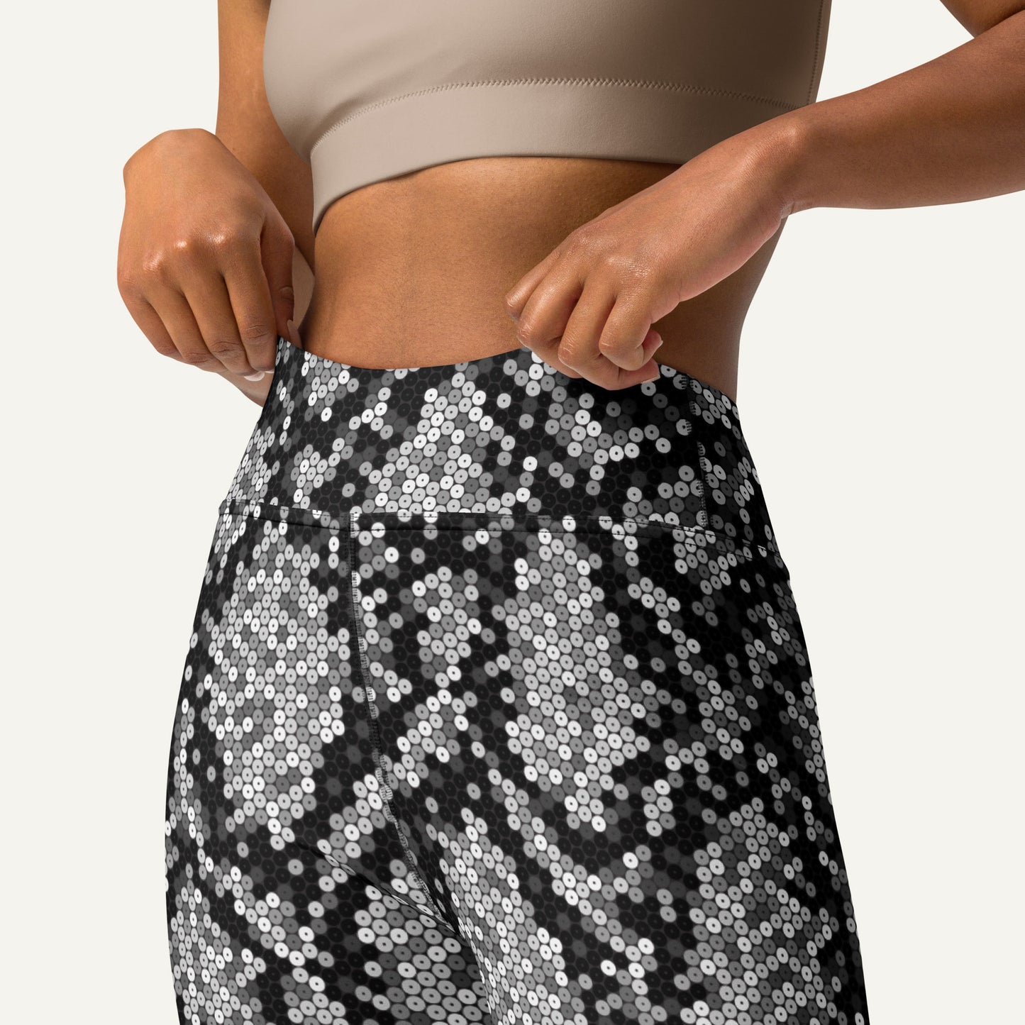 Silver Sequin Snakeskin High-Waisted Leggings
