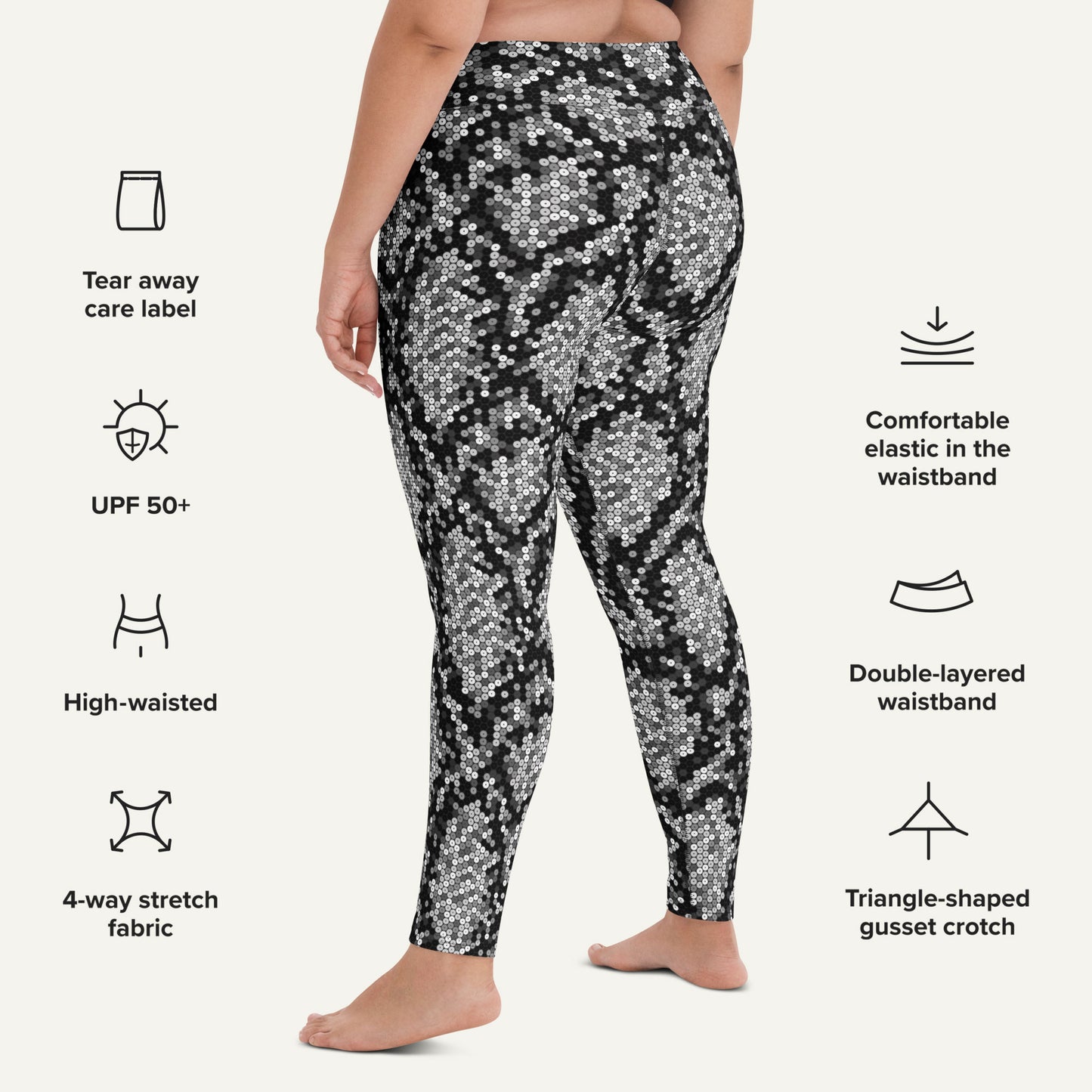 Silver Sequin Snakeskin High-Waisted Leggings