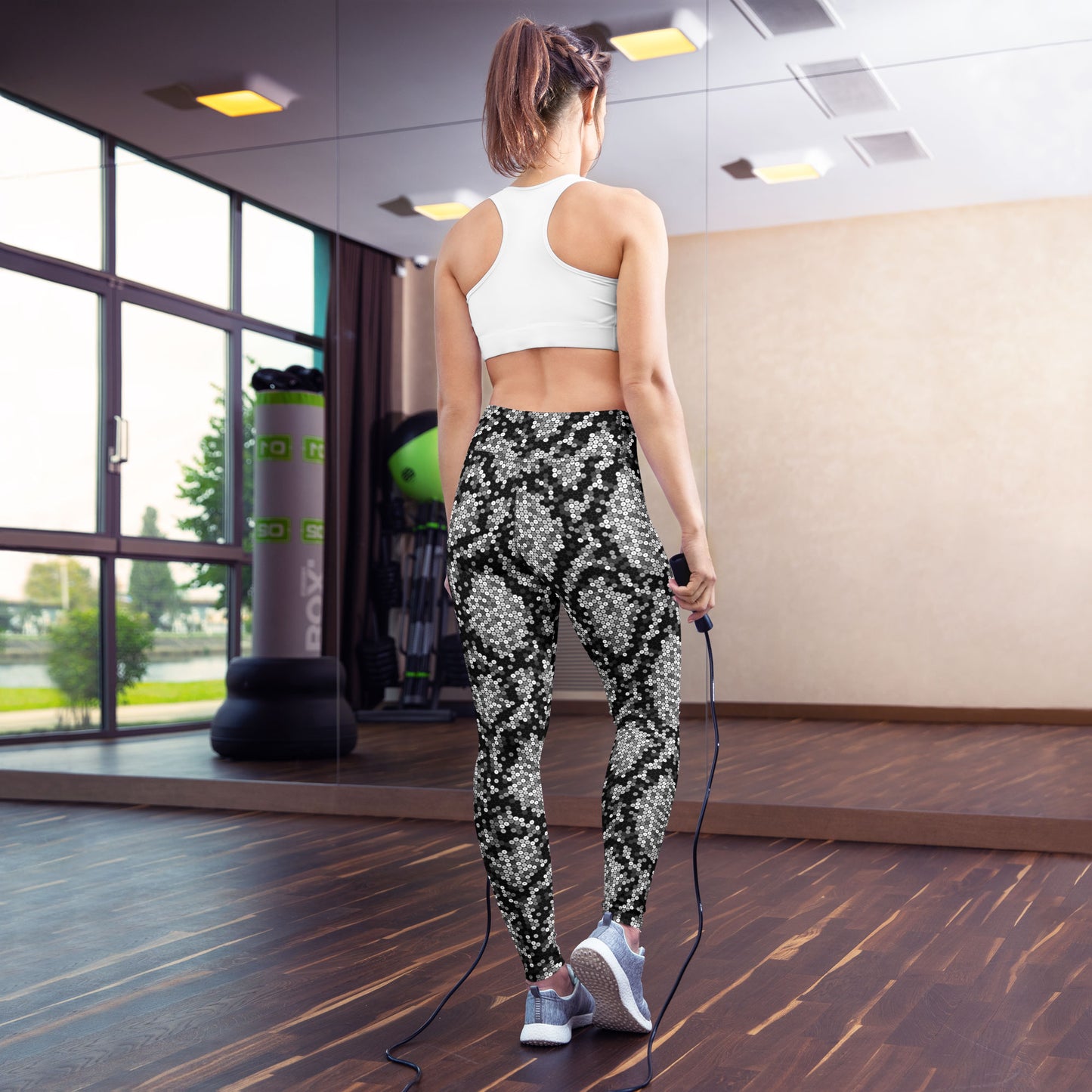 Silver Sequin Snakeskin High-Waisted Leggings