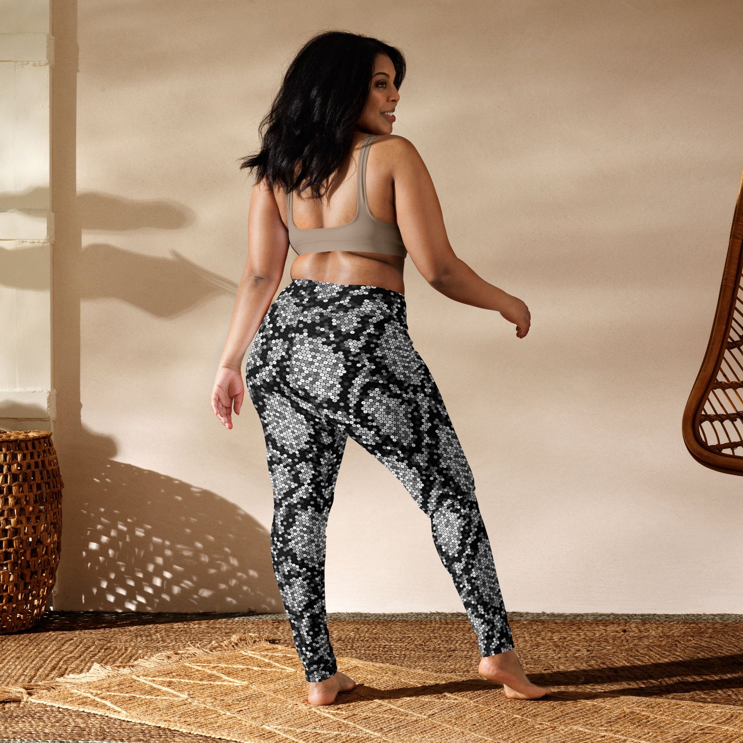 Silver Sequin Snakeskin High-Waisted Leggings
