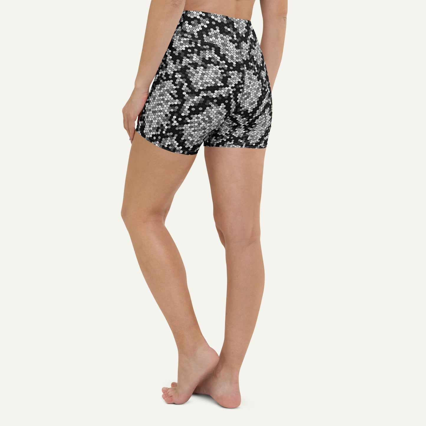 Silver Sequin Snakeskin High-Waisted Shorts