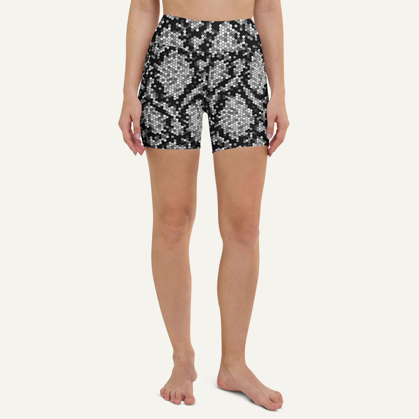 Silver Sequin Snakeskin High-Waisted Shorts