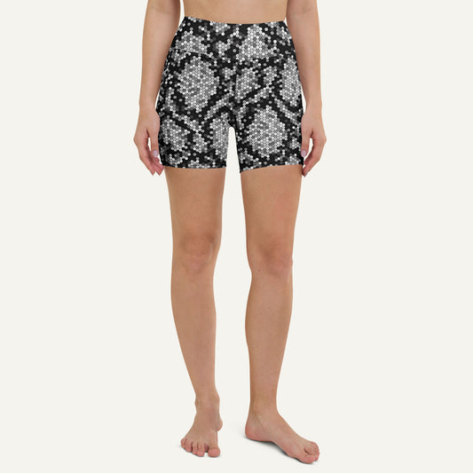 Silver Sequin Snakeskin High-Waisted Shorts