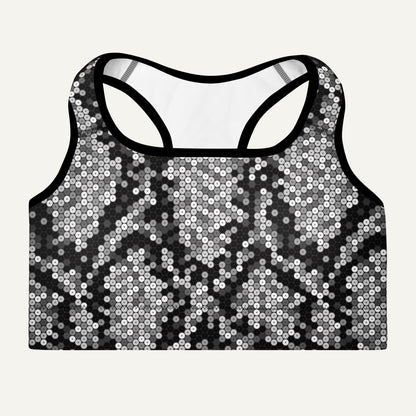 Silver Sequin Snakeskin Padded Sports Bra