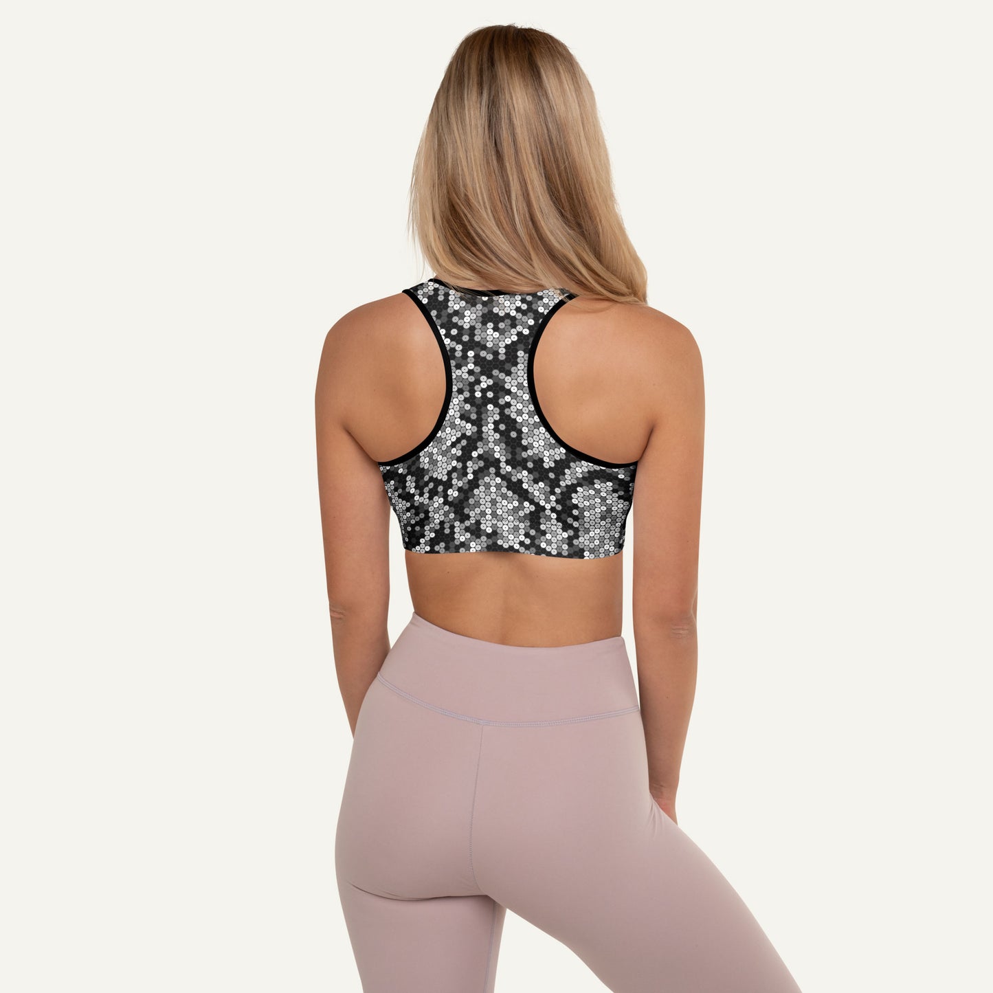 Silver Sequin Snakeskin Padded Sports Bra