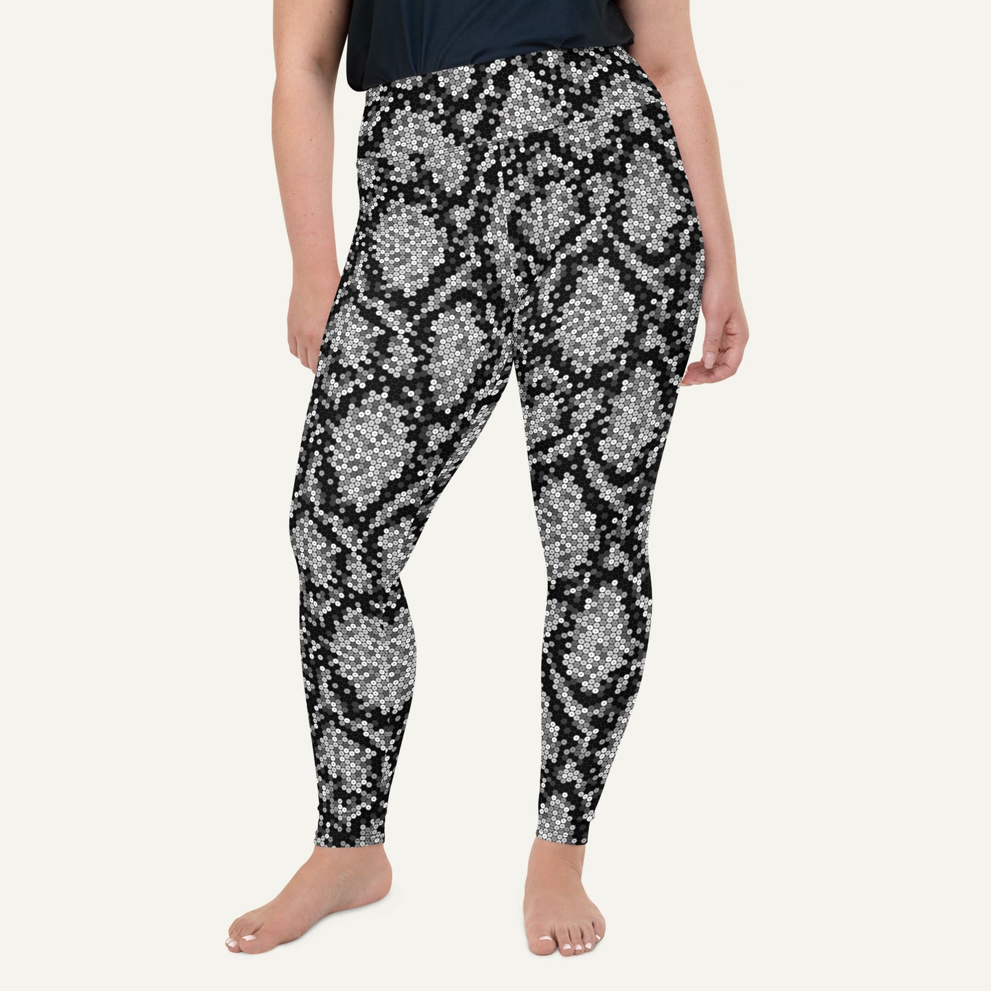 Silver Sequin Snakeskin Plus Size Leggings
