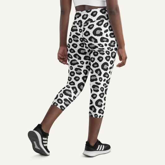 Snow Leopard Print High-Waisted Capri Leggings