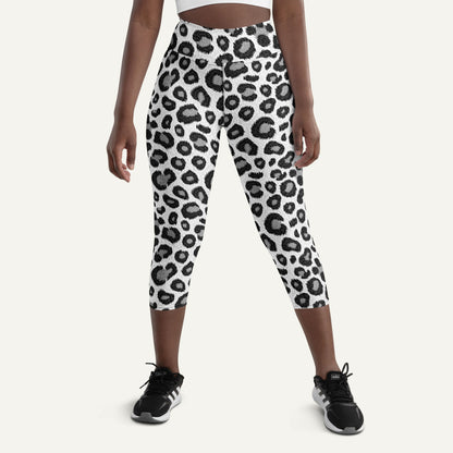 Snow Leopard Print High-Waisted Capri Leggings