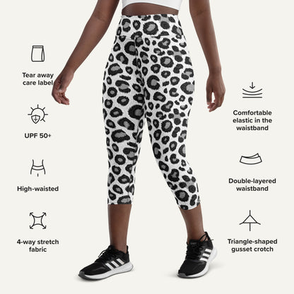 Snow Leopard Print High-Waisted Capri Leggings