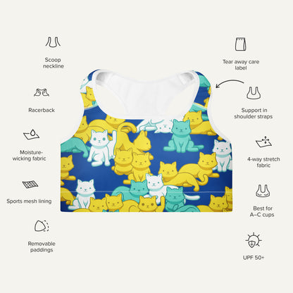 Summer Camo Cats Padded Sports Bra